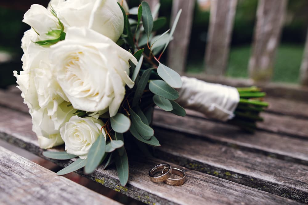 White flowers arranged for a memorial
